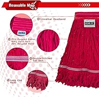 Vista 6 de Cabezal de trapeador rojo grueso de 21 onzas, cabezal de repuesto de limpieza en húmedo resistente, cabezales de trapeador industriales lavables