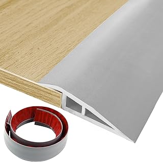 3.3Ft Self-Adhesive Floor Transition Strip, 1/2''~3/5'' Height Carpet to Tile Floor Divider Strip Reducer Peel and Stick Floor Edging Trim Strip Doorway Threshold Cover for Laminate Floor Mat (Gray)