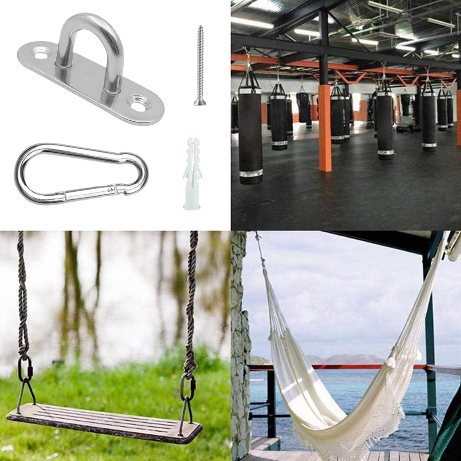 4 Pezzi Gancetti Con Vite, Piastre per Occhielli in Acciaio Inox, Gancio Soffitto, Placca Occhiello Eye Piastra, Gancio da Muro Piastra, per Yoga Altalene Amache Tendalino