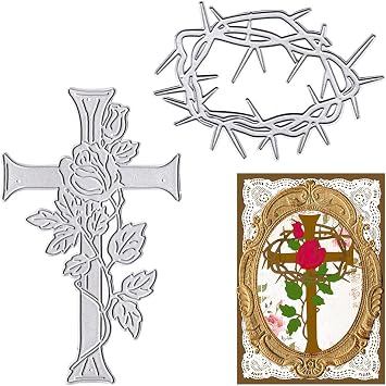 ALIBBON Easter Cross Die Cuts for Card، Rose Cross Cutting Dies قوالب معدنية ، Thorn Rose Flower Dies for Crafting DIY Photo Album Embossing Scrapbooking Supplies