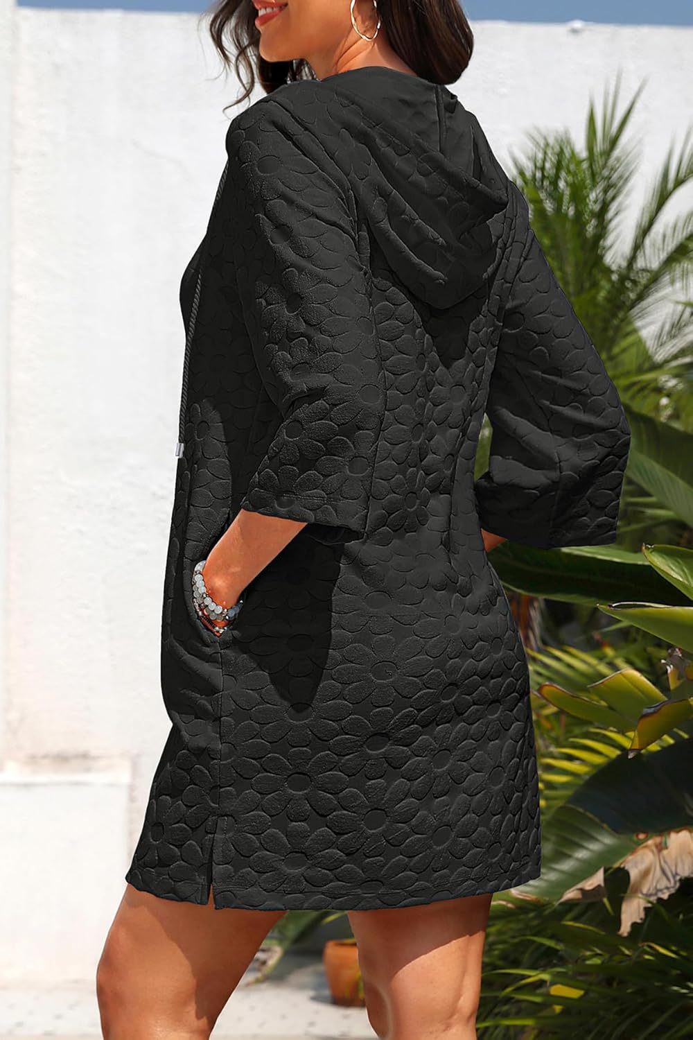 Yonique Terry Cloth Cover Up - Long Sleeve Cover Swimsuit Hooded Zipper Beach Cover-up with Pockets - Image 2