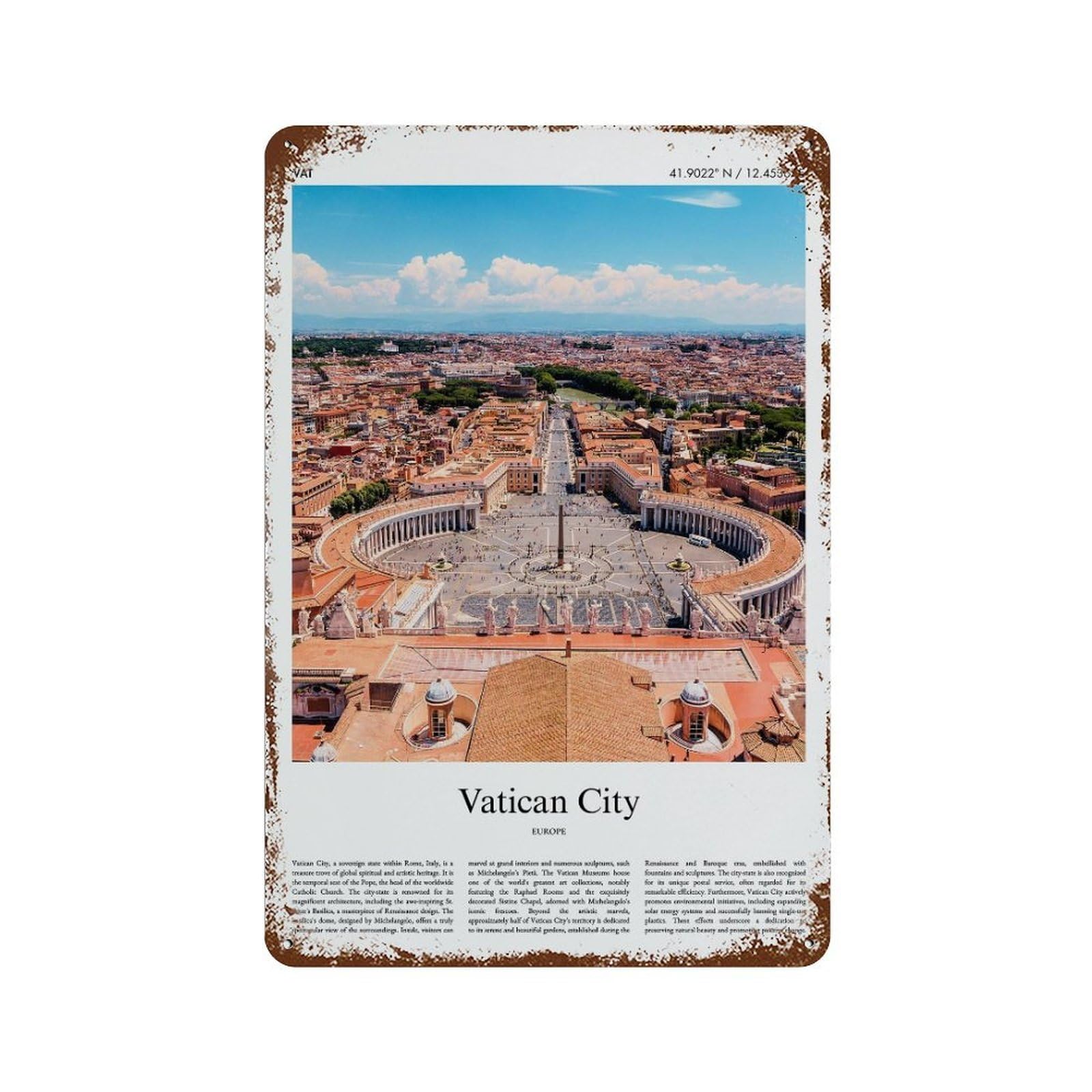 xiaoxiaoshen Vatican City City Scenery Wall Decor Art Metal Tin Poster Modern Home Decor Art Home Bar Shop Decorations Vintage Sign 30x20cm