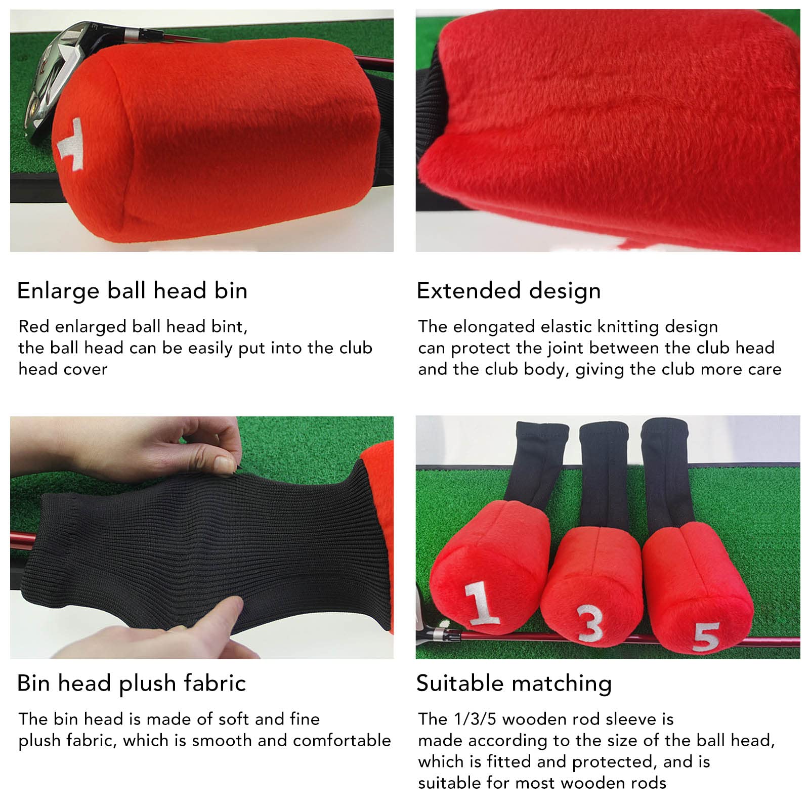Kadimendium Fundas para palos de golf de madera, 3 piezas, cubierta extendida para palos de golf, protección todo incluido, felpa cómoda para protección