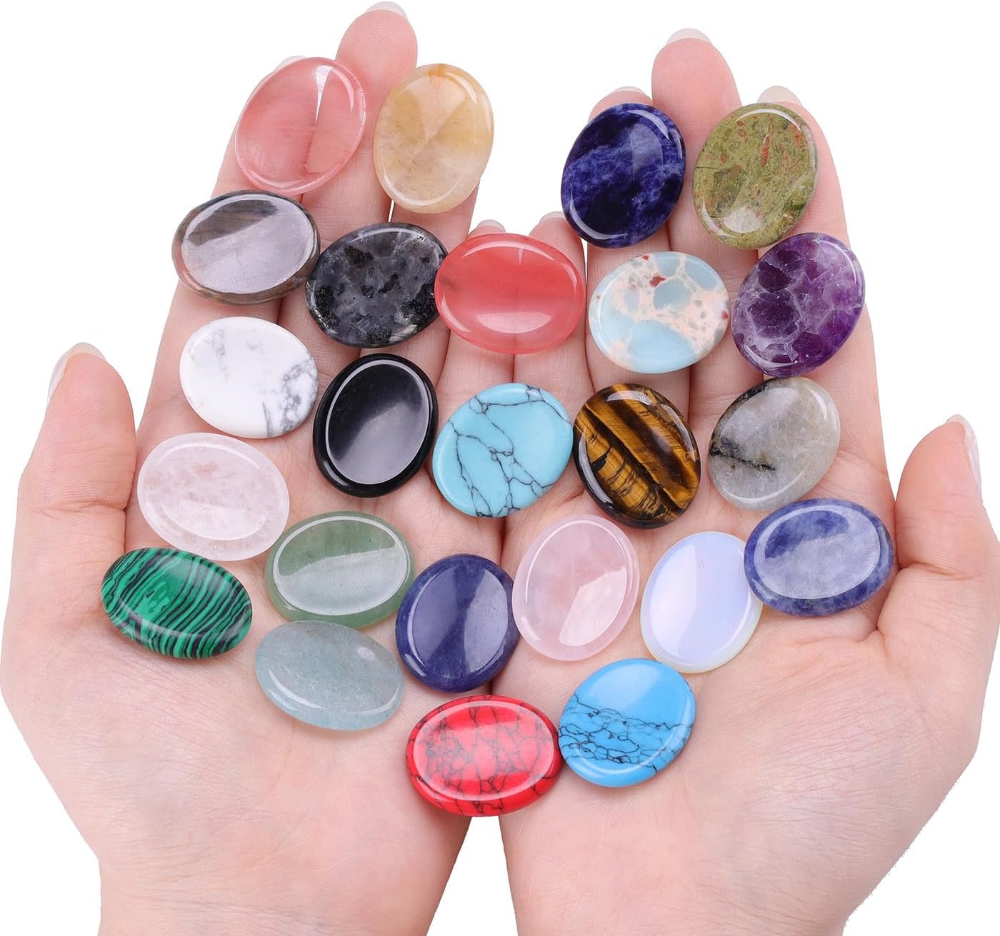 DUQGUHO Worry Stones for Anxiety, Meditation Reiki Relax Thumb Worry Stones 1 inch, Crystals and Healing Stones Bulk 24PCS, Stress Relief Gifts for Women