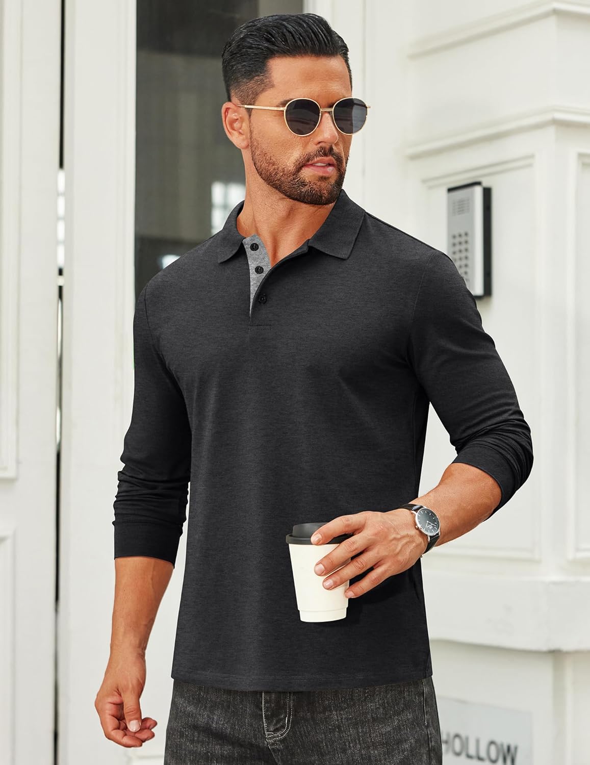 COOFANDY Mens Long Sleeve Polo Shirts Cotton Collared Shirts Casual Business Polo Classic Golf T Shirts - Image 2