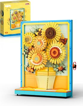 JAKI Art Van Gogh Sunflowers Building Set, 796 PCS Botanical Flower Creative 3D Buildable Art Tabletop Display Home Decor, Iconic Art-Inspired Design, Gift for Women Girls Age 12+
