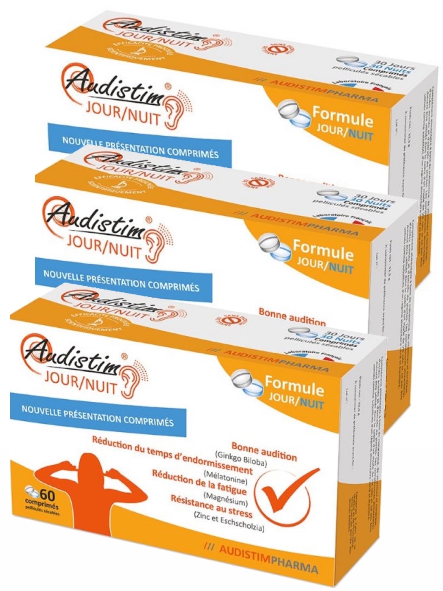 Audistimpharma - AUDISTIM JOUR/​NUIT Bourdonnements - acouphènes - Lot de 3 Boites de 60 Comp. (3)