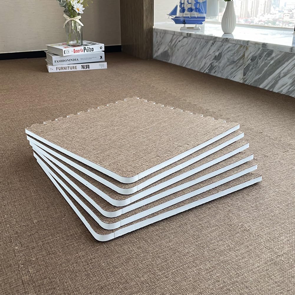 Plush Thick Interlocking Fluffy Tiles Puzzle Foam Floor Mat with Border Square Rug Split Joint Shaggy Area Rug for Room Floor A