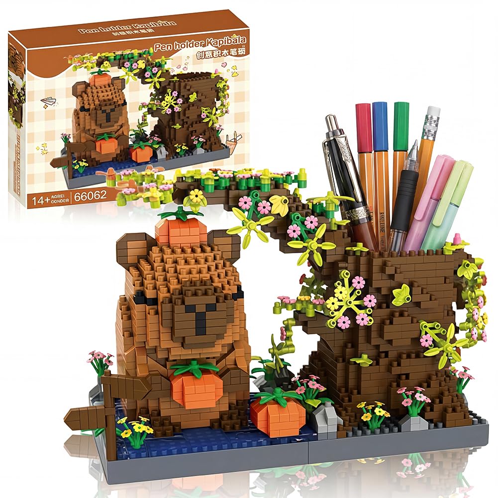 EduPlayte Capybara Pen Holder Building Blocks Set, Cute Guinea Pig Desk Organiser, Diy Desk Organiser, Unique Collectible Gift Multifunctional Functional Office School Decor