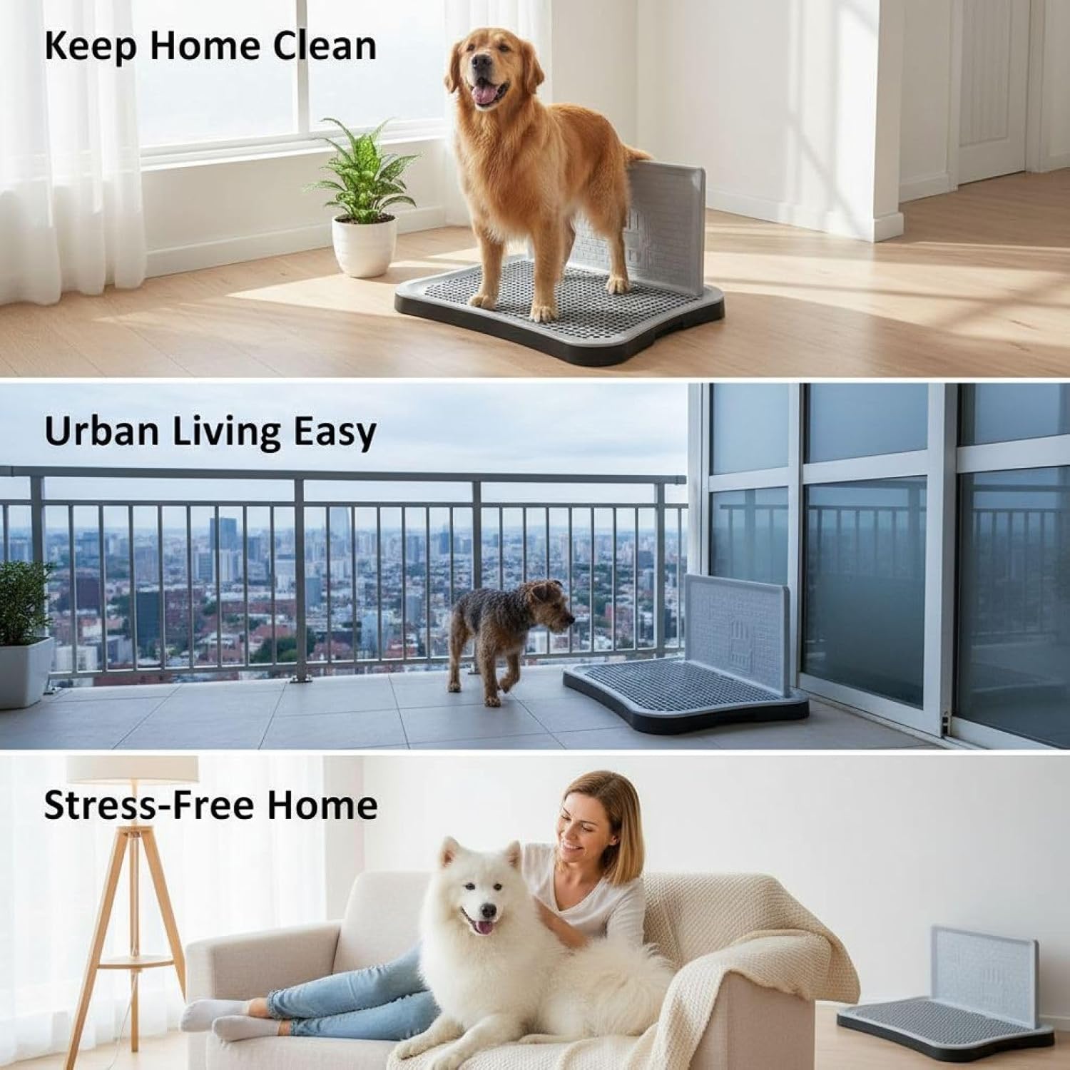 Training Potty Tray for Large Dog with Wall, 20.1 X 15.7 X 1.6 in, Black Plastic Dog Toilet, Elevated Splash Guard, Removable Grid, Indoor Pee Pad Station