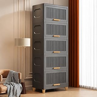 YASONIC 5 𝗧𝗶𝗲𝗿 Foldable Plastic Rack for Storage/Kitchen Cupboard/Versatile and Sturdy Wardrobe for Clothes/Multipurpo... Price In India