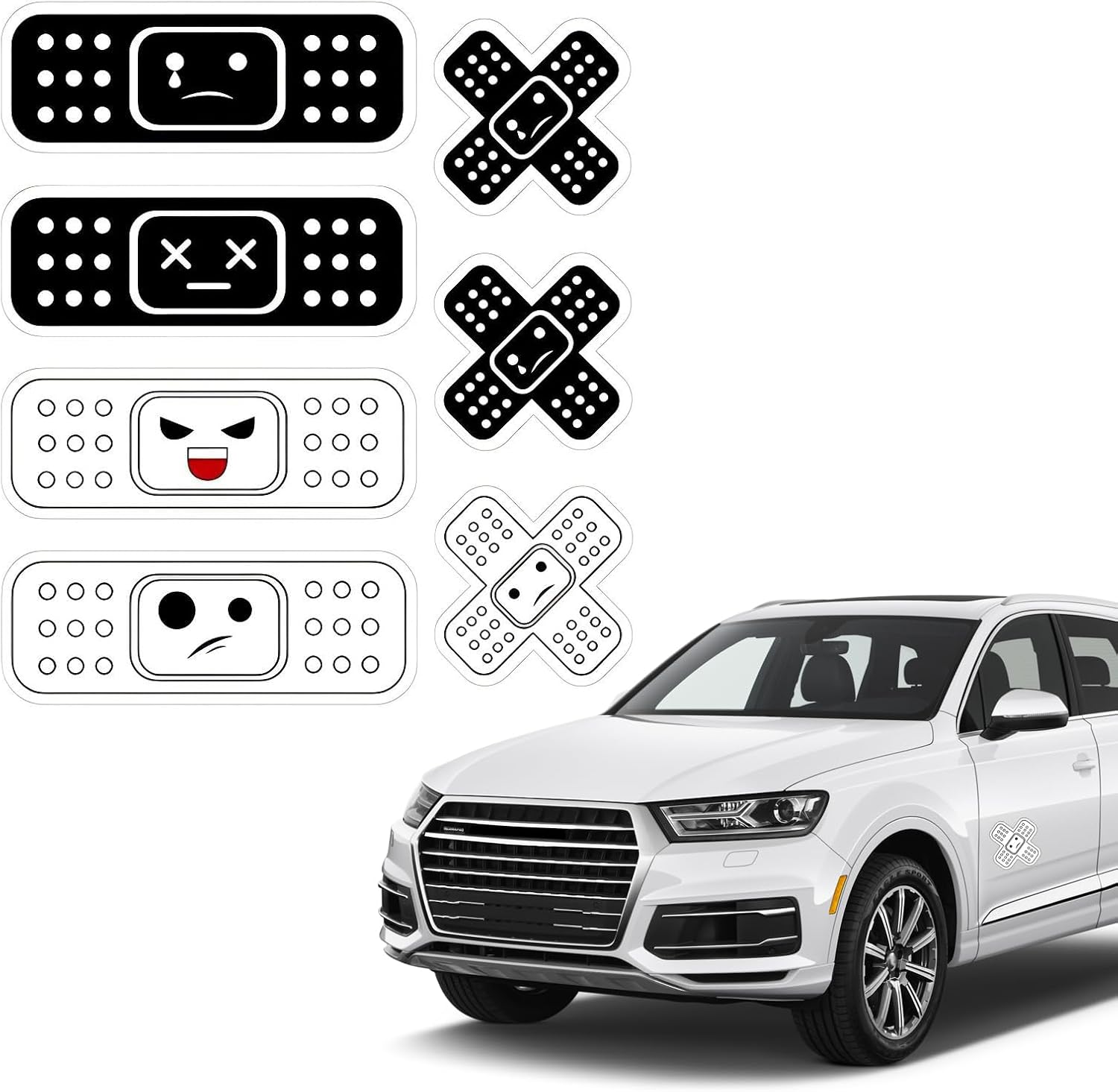 7 PCS Automotive Band-aid Decals, Funny and Cute Bandage Bumper Dtickers, Waterproof Decorative Vinyl Debossed Reflective Automotive Decals, Universal for Most Cars (Black)