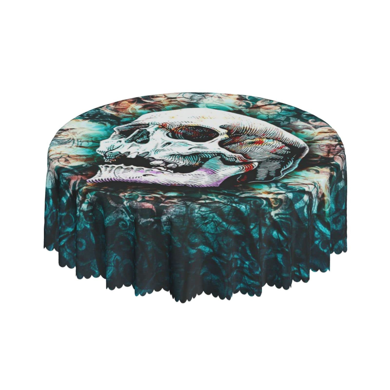 Lsjuee Abstract Colored Skull Death Round Tablecloth 60 Inch Printed Washable Tablecloth for Dining Party Holiday Fall Home Decorative