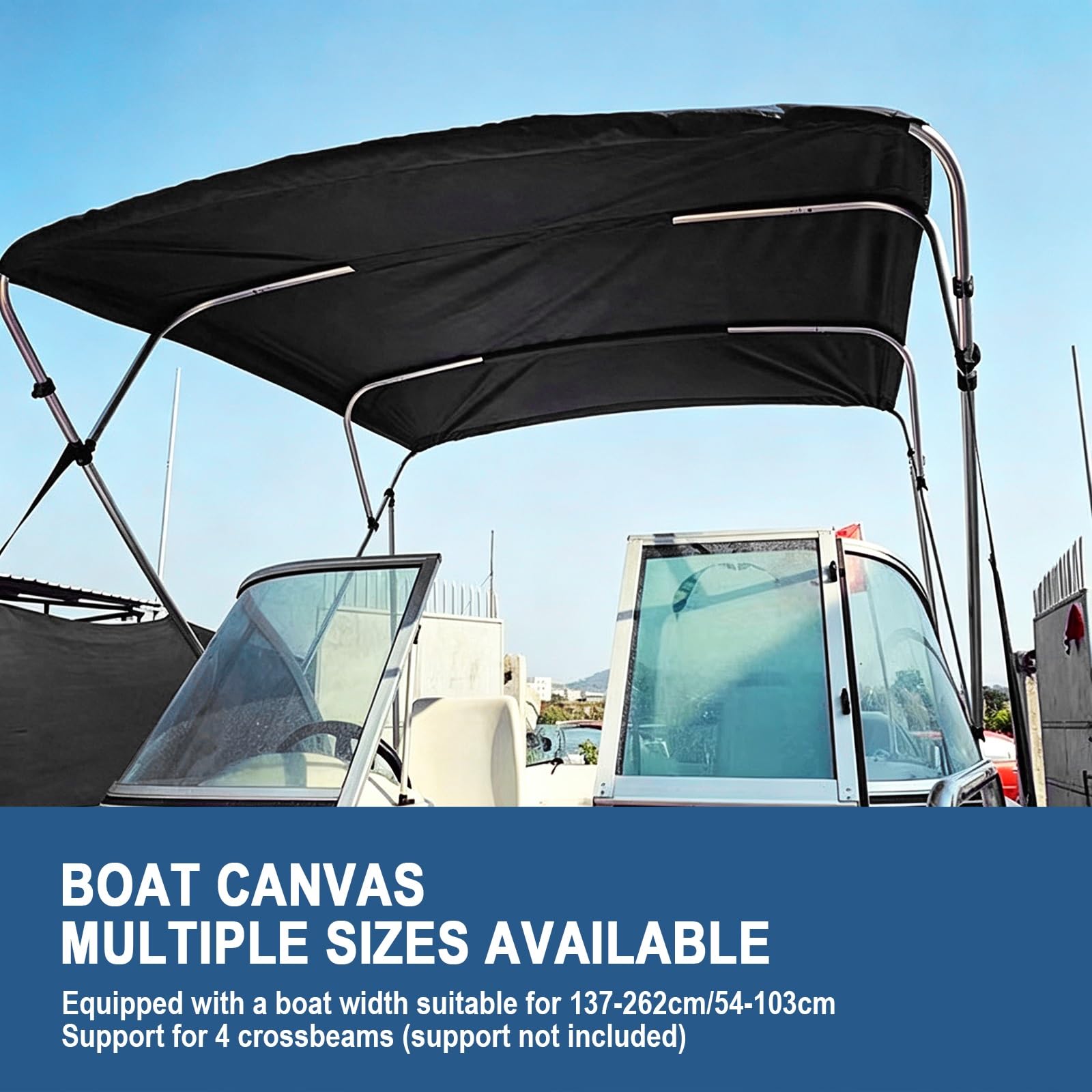 Toldo Bimini para Barco, Bimini para Barcos, Toldo Barco para Estructura 4 Arcos, Oxford 600D, 244 cm, Negro(173cm/68 in)
