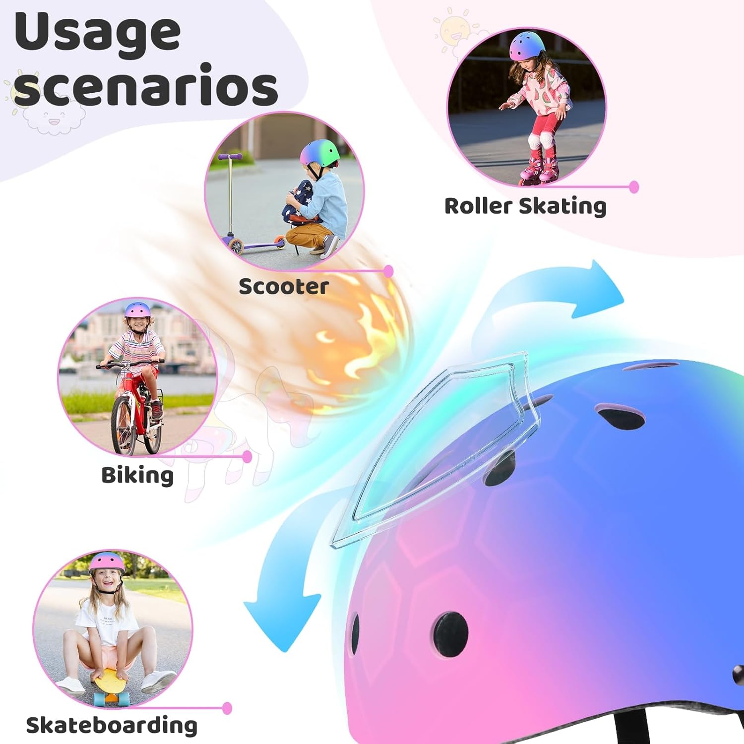Wemfg Color Gradient Adjustable Kids Bike Helmet Toddler Helmets for 3-5 5-8 8-14 Girls Boys Child Helmet for Multi-Sports Skateboarding Cycling Scooter Roller Skating Balance Bike