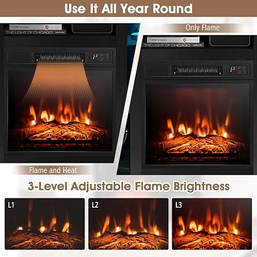 Miniatura 3 de GOFLAME Soporte de TV con chimenea de esquina con luces LED para televisores de hasta 50 pulgadas, moderno centro de entretenimiento con chimenea