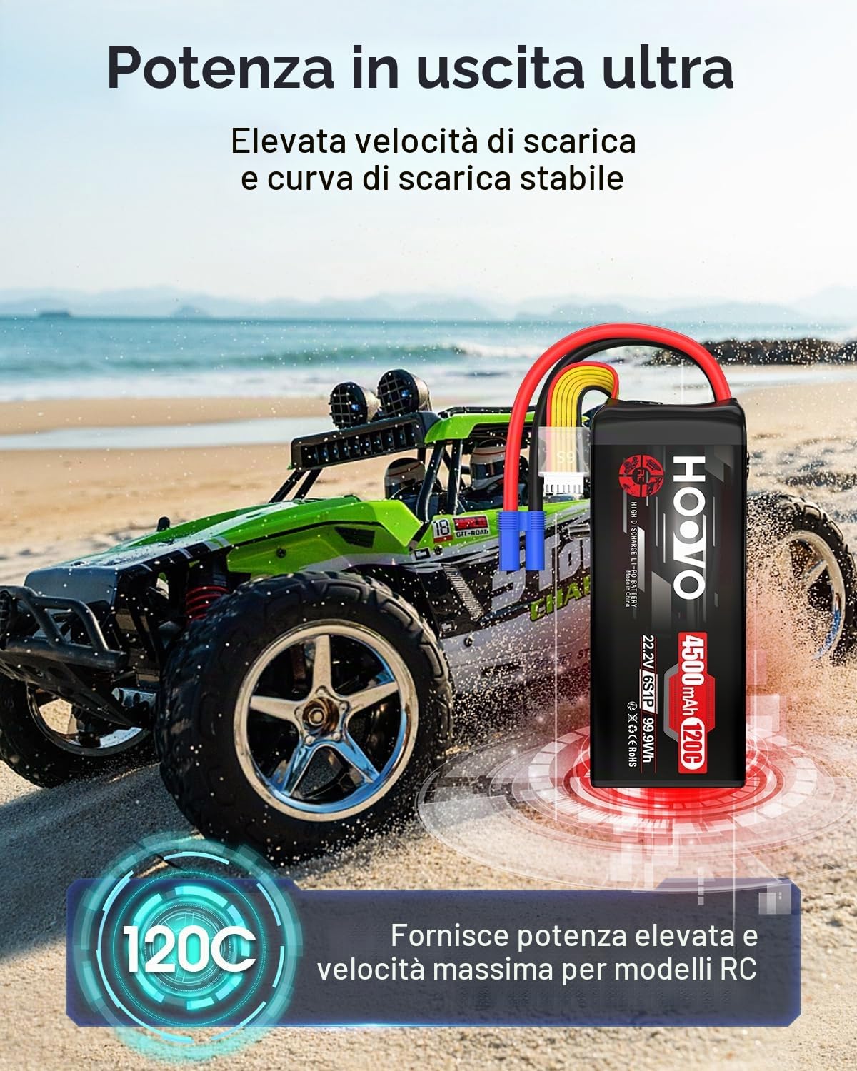 HOOVO 6S Lipo Batteria 22.2V 4500mAh 120C RC Custodia Morbida con Spina EC5 per 70mm 80mm 90m EDF RC Auto Camion Buggy RC Quadcopter Elicottero Aereo da Corsa Drone Classe X Drone da Corsa (2 Pezzi)