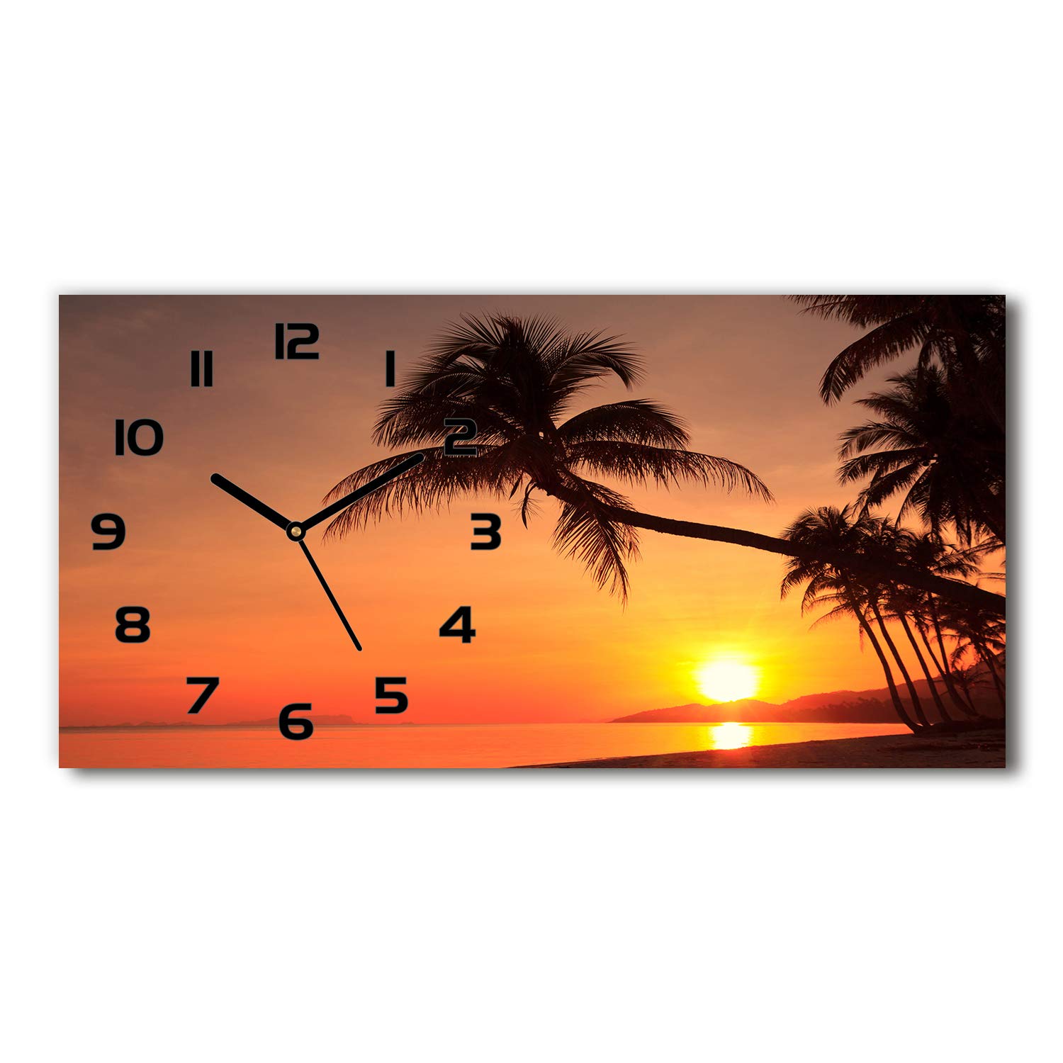Horloge silencieuse en verre de sécurité 60x30cm paysage plage noir