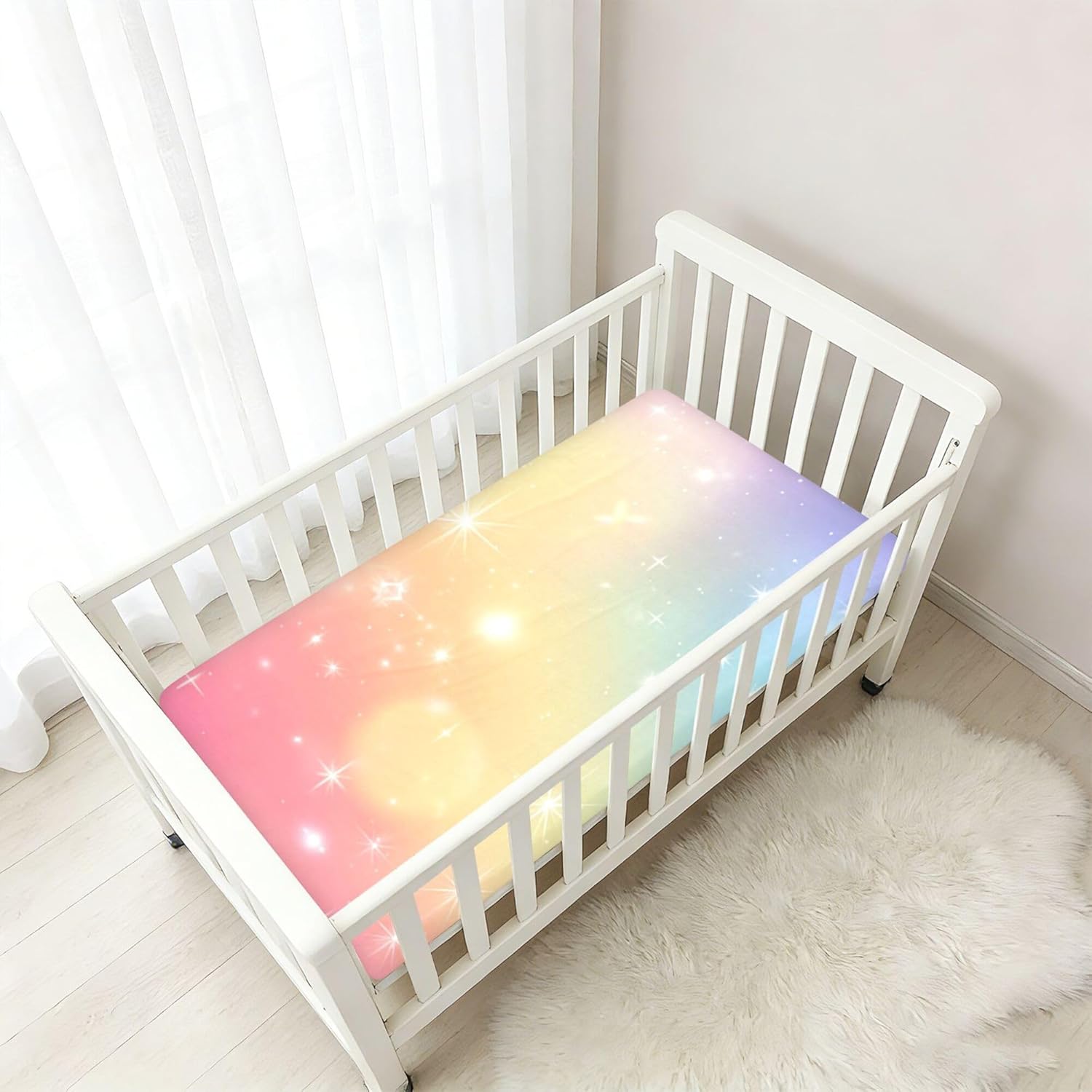 Rainbow Galaxy Unicorn Crib Sheets Soft Breathable Fitted Cotton Baby Crib Sheets Mattress Cover for Girl Boy, 52" x 28" x 9"