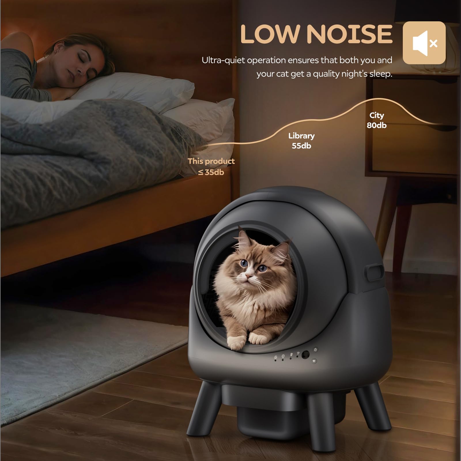 Self Cleaning Litter Box,Automatic Cat Litter Box for Multiple Cats,Robot with APP Control,Smart Dual Safety Protection,Odor-Free Waste Disposal Includes Trash Bags,Grey S20