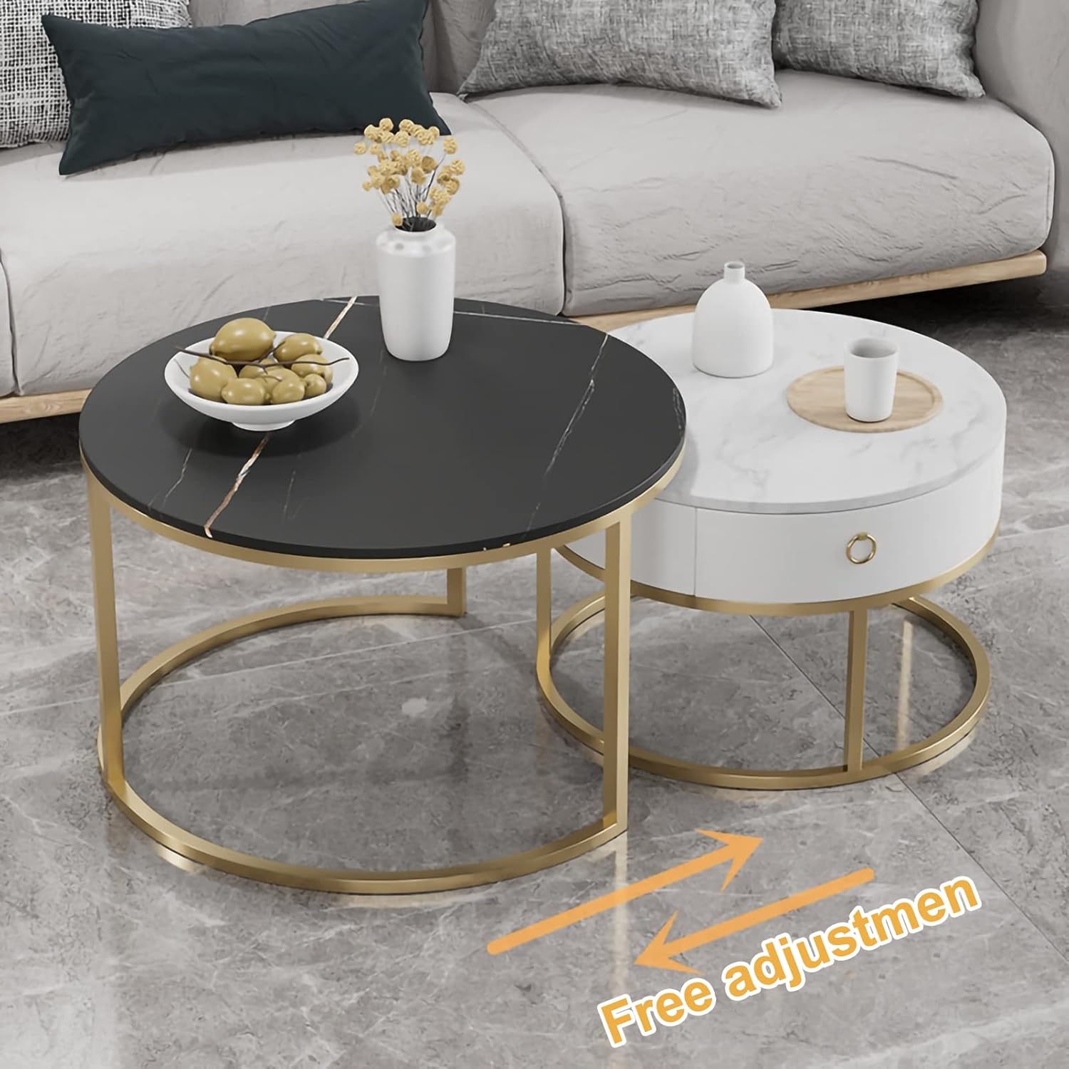 LOWYA 大理石柄 ネストテーブル 2個セット ローテーブル ロウヤ サイド