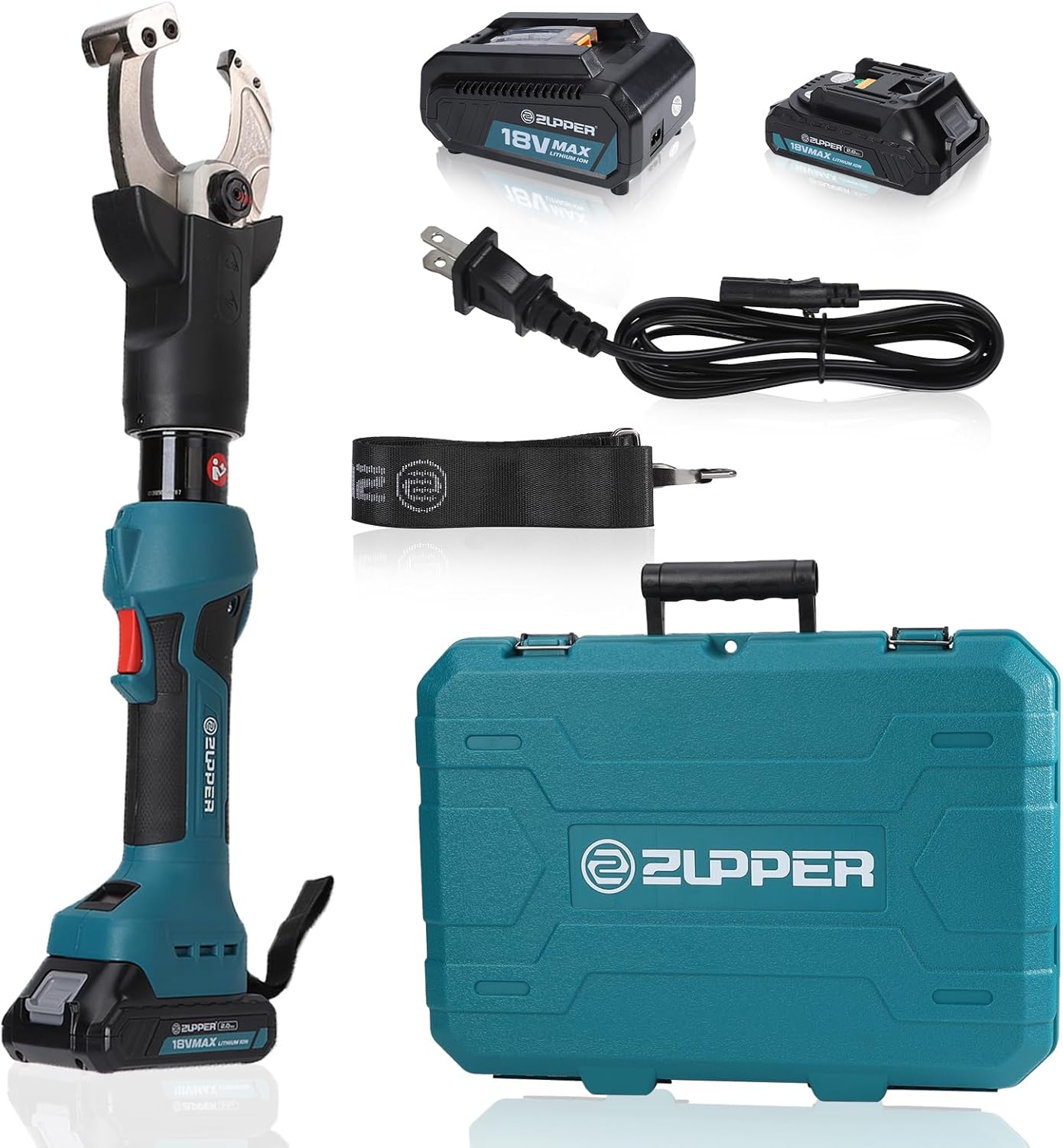 ZUPPER Cordless Cable Cutter Hydraulic Cutting Tool Kits with 2pcs 18V 2Ah Battery and Durable Carrying Cases,Heavy Duty Wire Cutter for Copper/Aluminum Cable
