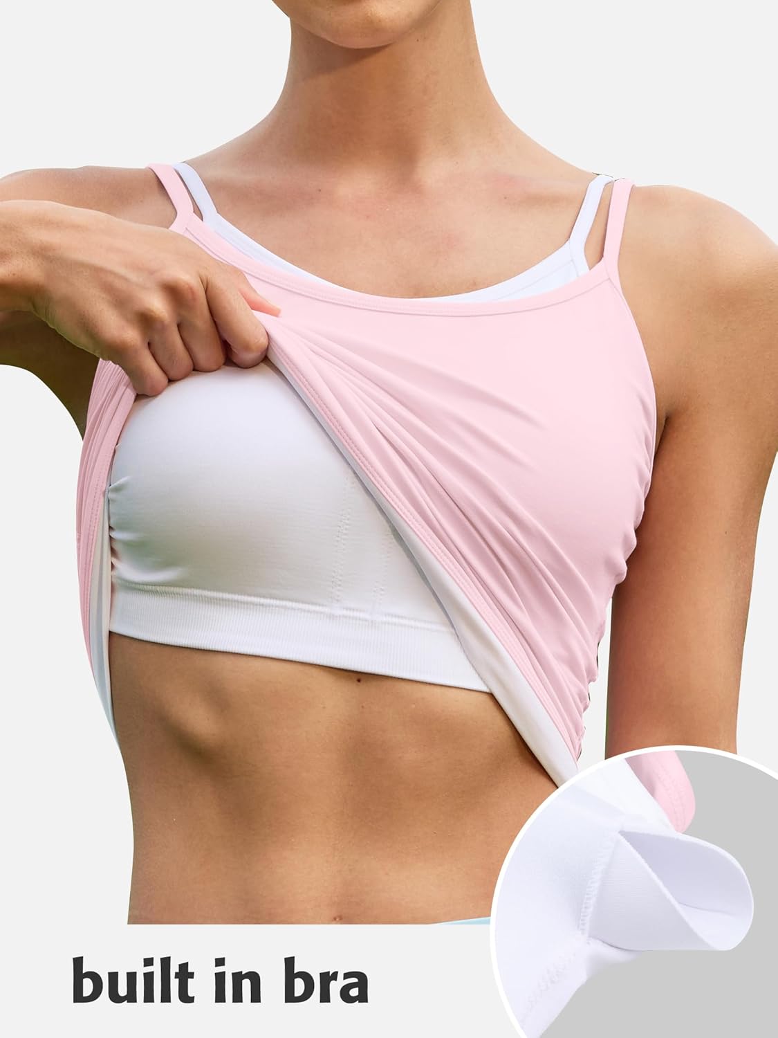 ATTRACO Women Double Spaghetti Strap Workout Tank Tops Ruched Athletic Tank Top with Bulit in Bra Color Block Camisoles - Image 4