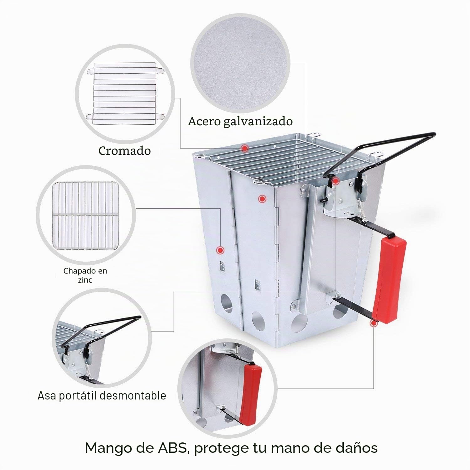 Chimenea de carbón Plegable Grande para Weber, Encendedor de carbón con asa, Juego de Parrillas para Acampar, Parrilla de pie para Acampar BBQ GrillOutdoo Smoke para Camping Picnics