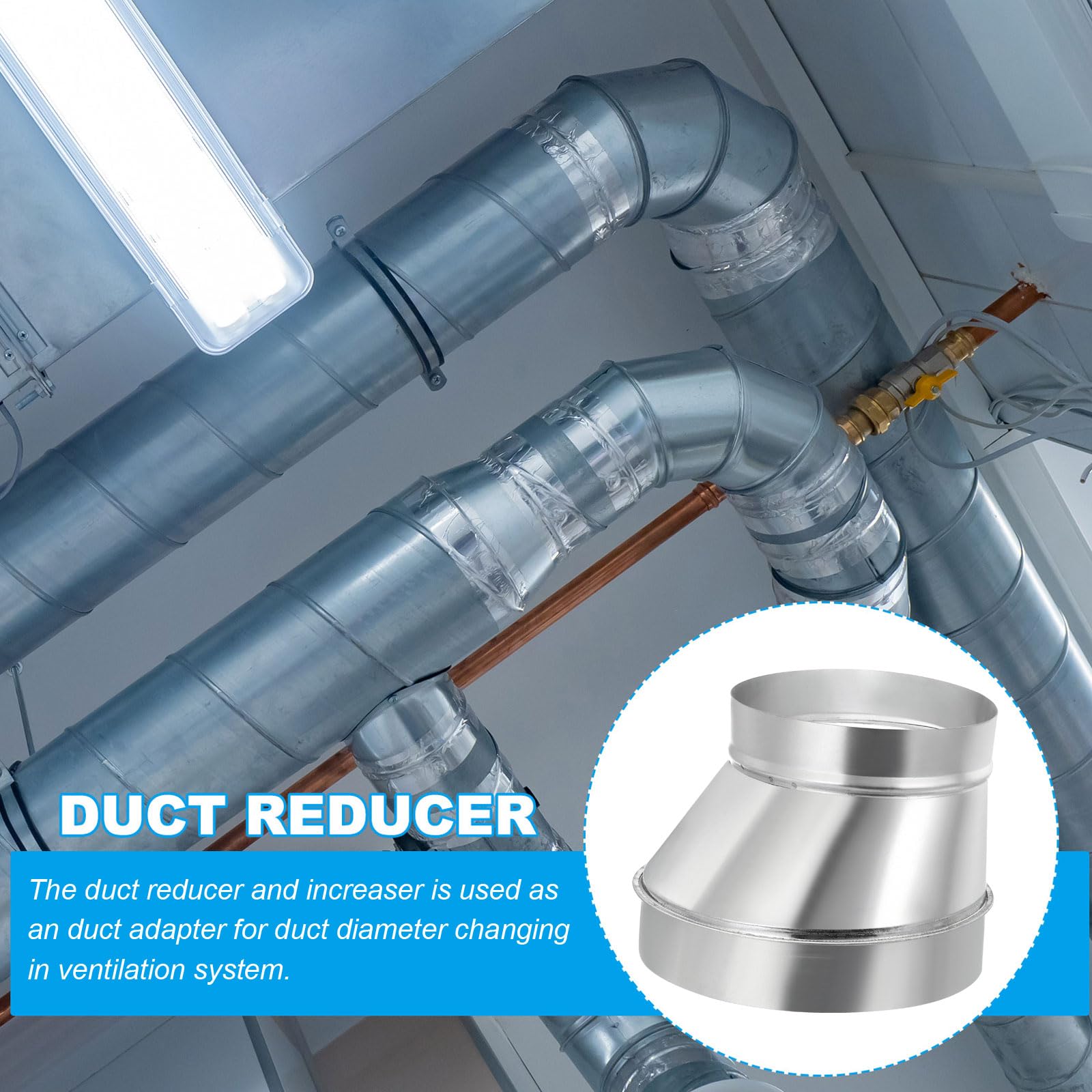 PATIKIL 8" a 6" Excéntrico Conducto Reductor 1uds Galvanizado Hierro Conducto Conector Redondo Aire Conducto Adaptador Tubería Accesorio para Ventilación En Línea Baño Cocina