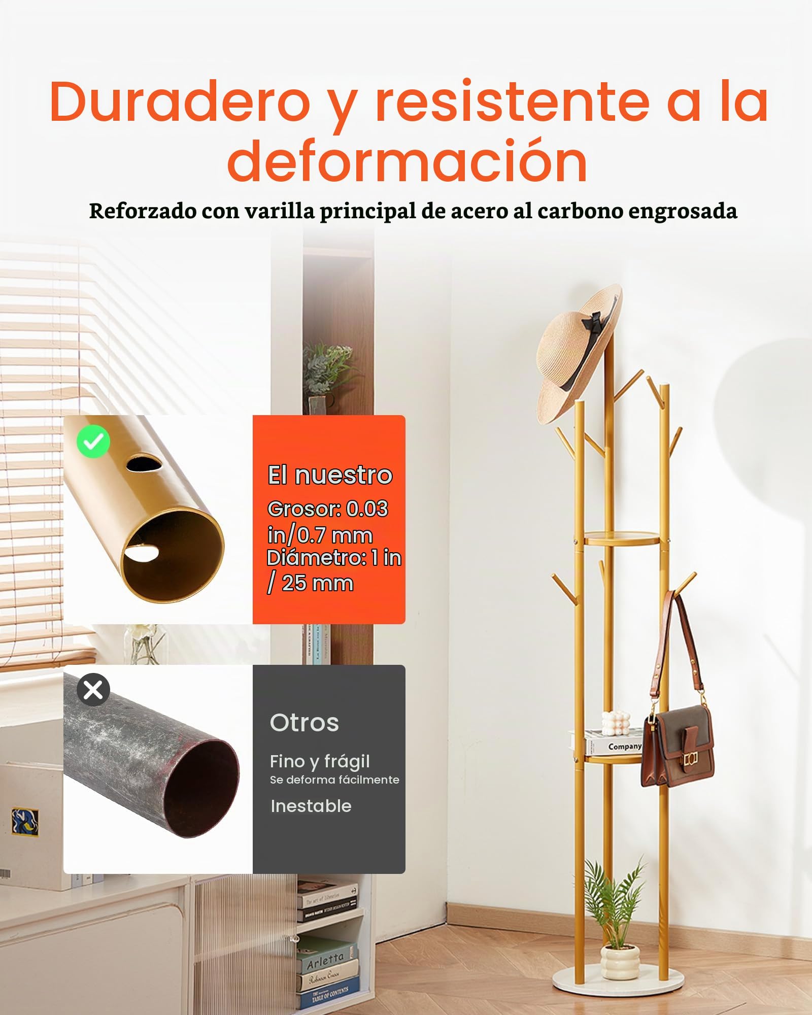 VEVOR Perchero de Pie con Base de Cuarzo y 9 Ganchos, Ideal para Entrada, Dormitorio, Oficina y Sala de Estar, Perchero Moderno para Abrigos, Sombreros, Bufandas y Bolsos, 340 x 340 x 1700 mm