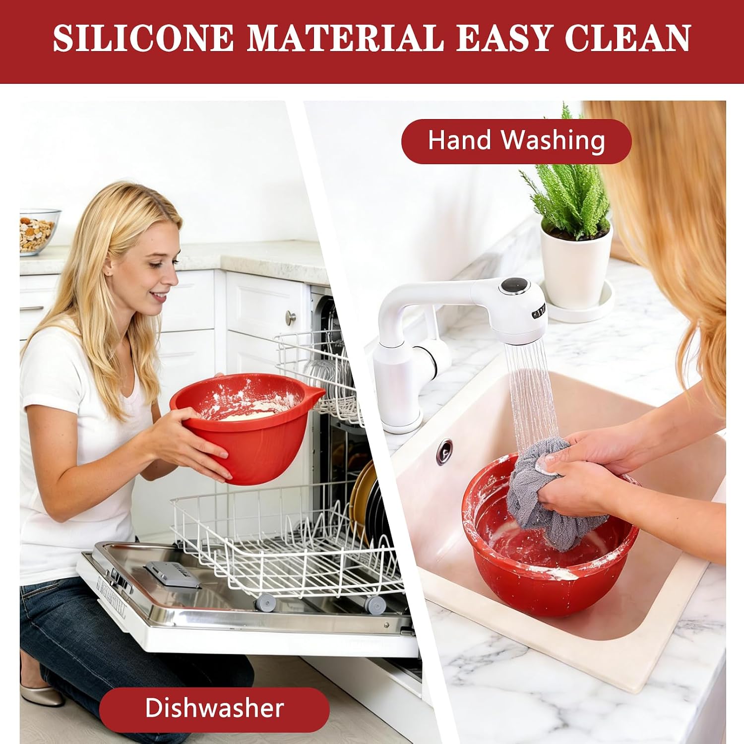Silicone Bowl Inserts for 5 Qt KitchenAid Mixers, 3 Pack Silicone Bowl Liners with Lids & 2 Scrapers