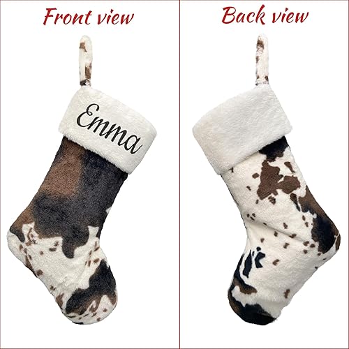 Miniatura 8 de Juego de 2 medias de Navidad de felpa personalizadas, medias de Navidad grandes de 20 pulgadas de piel bordada, medias personalizadas con nombre,