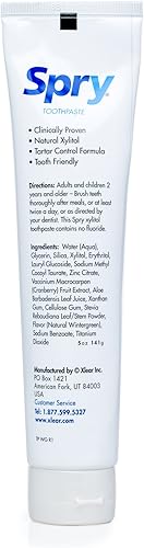 Miniatura 9 de Spry Pasta de dientes xilitol de 5 onzas, pasta de dientes sin flúor para adultos y niños, pasta dental blanqueadora con xilitol, refrescante