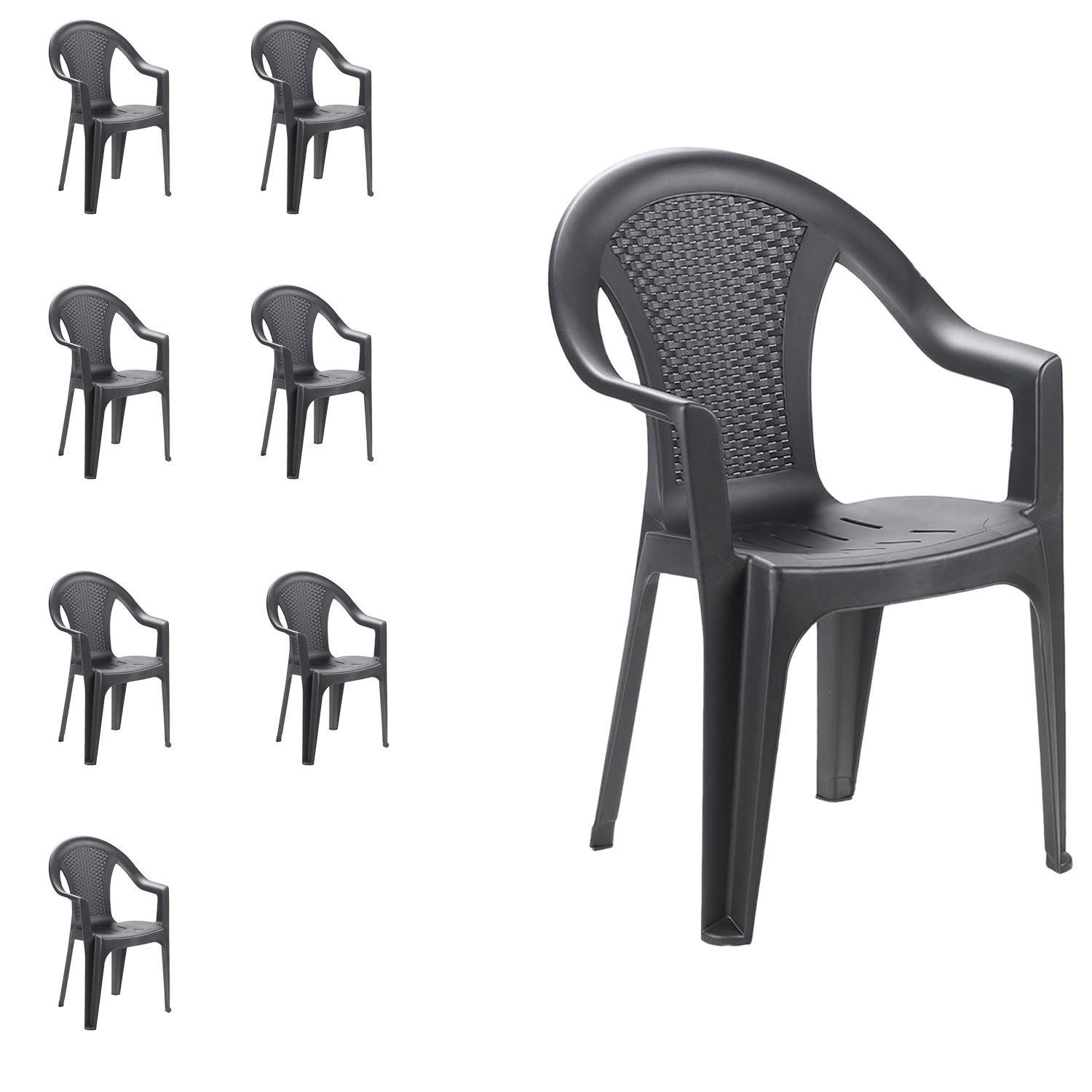 Mojawo 8 Stück Stapelstuhl Gartenstuhl Bistrostuhl Gartensessel stapelbar Rattan-Optik Balkonmöbel Gartenmöbel Anthrazit