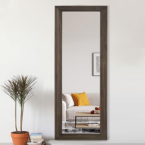 Miniatura 7 de Trvone - Espejo de cuerpo entero con marco de madera maciza espejo de piso con soporte espejo de pared vertical y horizontal para dormitorio sala de