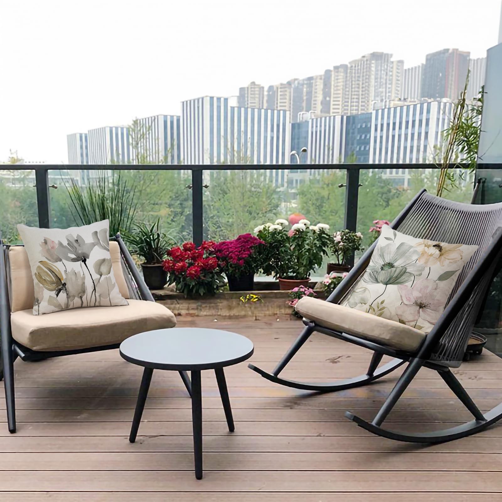 ZWJD Blumen Kissenbezug 40x40 4er Set Outdoor Kissen Dekokissen Leinen Kissenhülle Kissenbezüge Florales Aquarellgemälde Kissenhüllen für Sofa Wohnzimmer Zierkissen 40x40cm