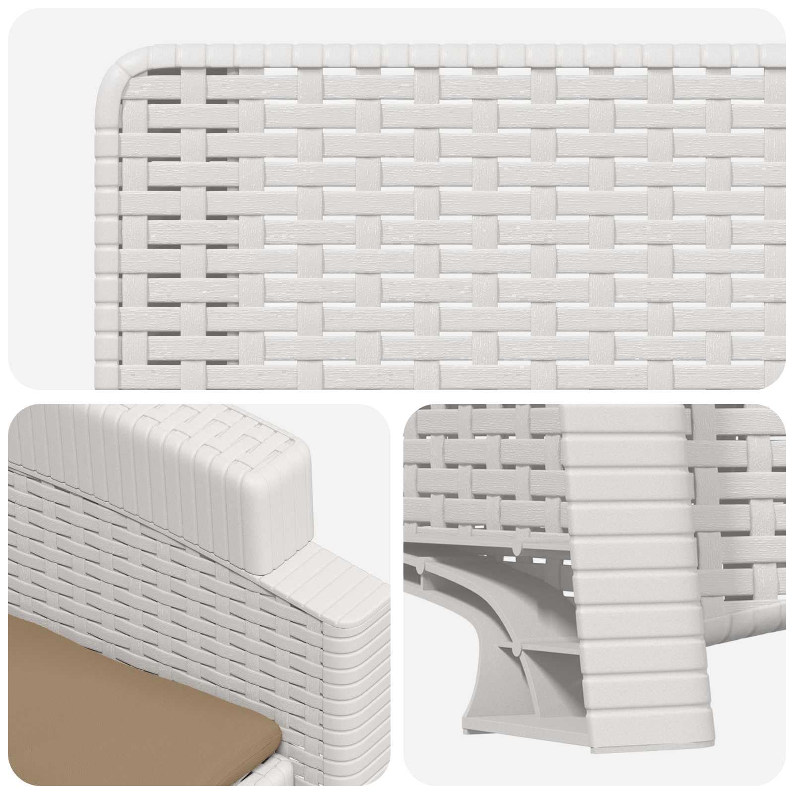 Leżak ogrodowy o wyglądzie rattanu biały i taupe PP