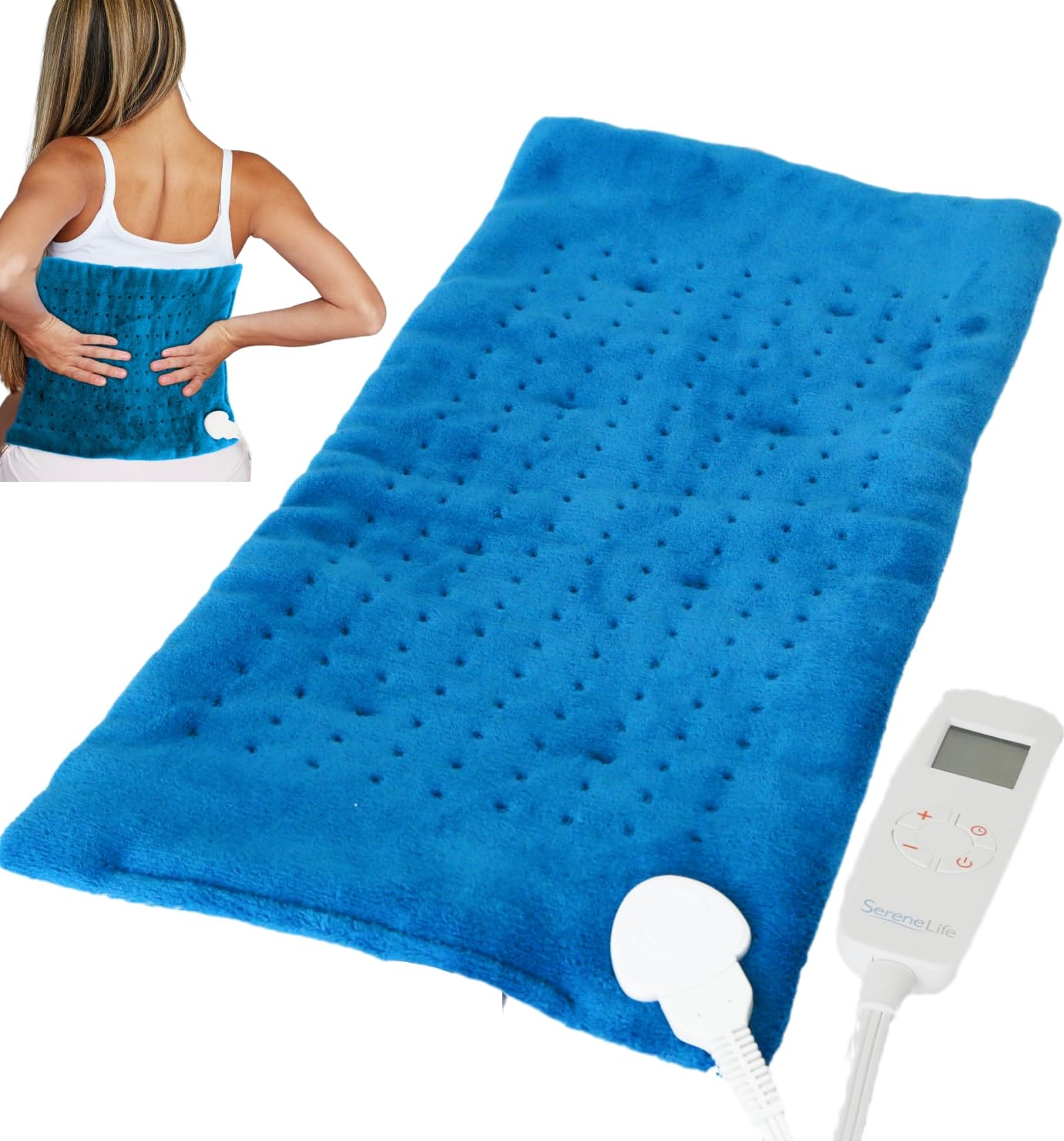 Almohadilla térmica eléctrica SereneLife para mujer, almohadilla térmica grande estilo almohada para calambres menstruales, calor instantáneo, alivio rápido y cálido para atletas y corredores, 6 configuraciones de calor, apagado automático.