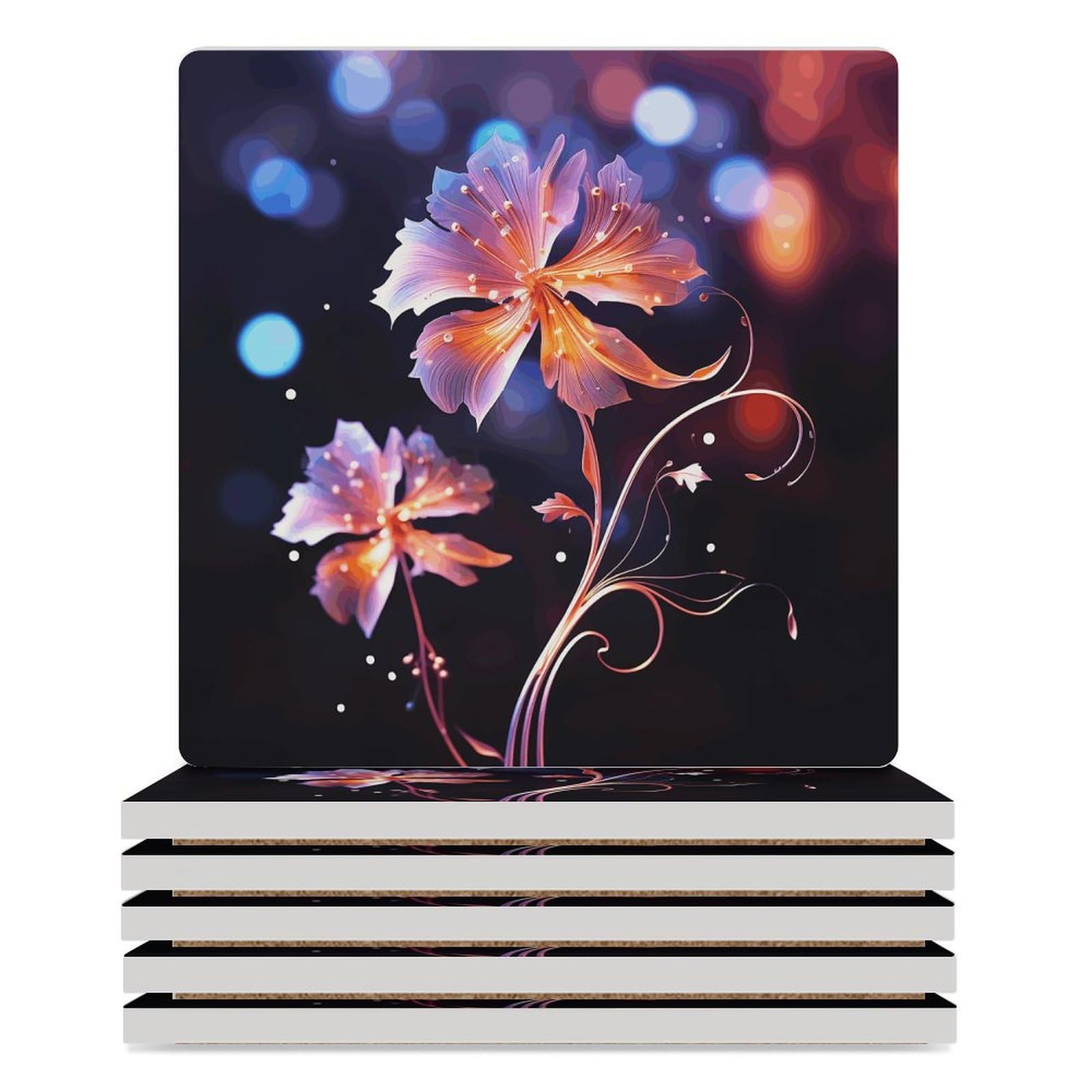 Dessous de verre floraux en céramique x6 avec support : antidérapants pour table de salon
