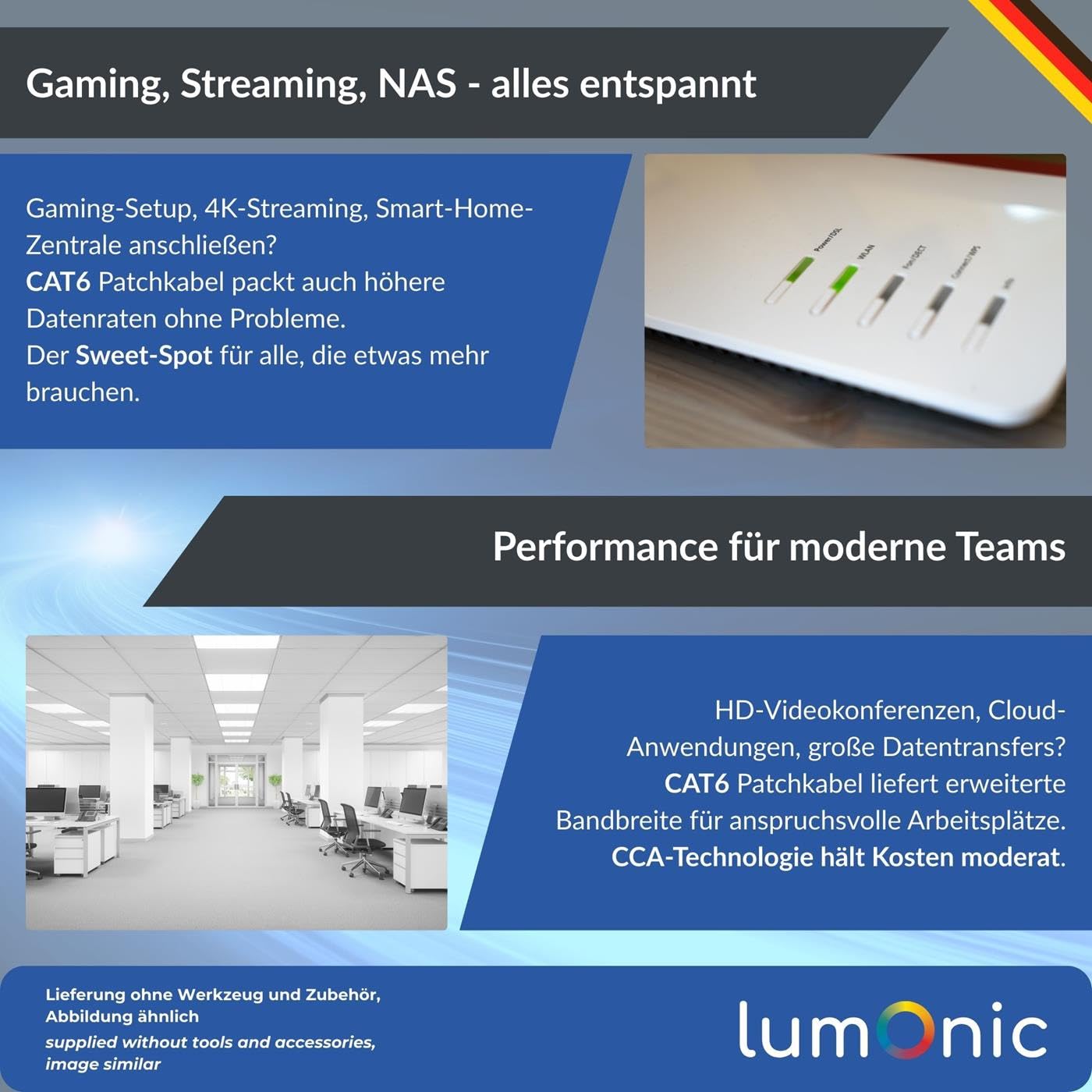Lumonic LAN Cavo di rete 100m | LAN Cavo CAT6 F/UTP | Cavo Patch 4x 2x AWG26/7 (incagliato) | 250MHz 10 Gbit/s Ethernet