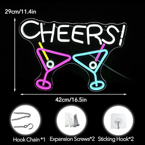 Miniatura 4 de Letrero de neón con texto en inglés "Cheers", para decoración de pared, alimentación por USB, sala de estar, sala de juegos, dormitorio,