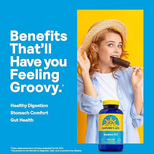 Miniatura 9 de Nature's Life Suplemento de betaína HCL  Fórmula de apoyo a la digestión  Sin OMG  648 mg 100 cápsulas de gelatina
