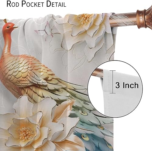 Miniatura 243 de Cortina opaca con estampado de pavo real, con estampado de animales retro, con bolsillo para cortinero y flores de peonía doradas, para dormitorio,
