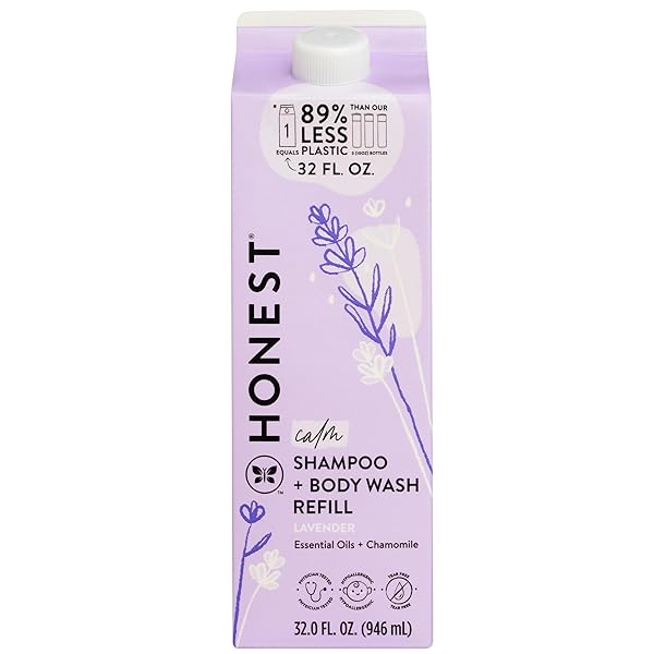 The Honest Company 2-in-1 Cleansing Shampoo Body Wash Refill Carton Gentle for Baby, Naturally Derived, Tear-free, Hypoallergenic, Lavender Calm, 32 fl oz