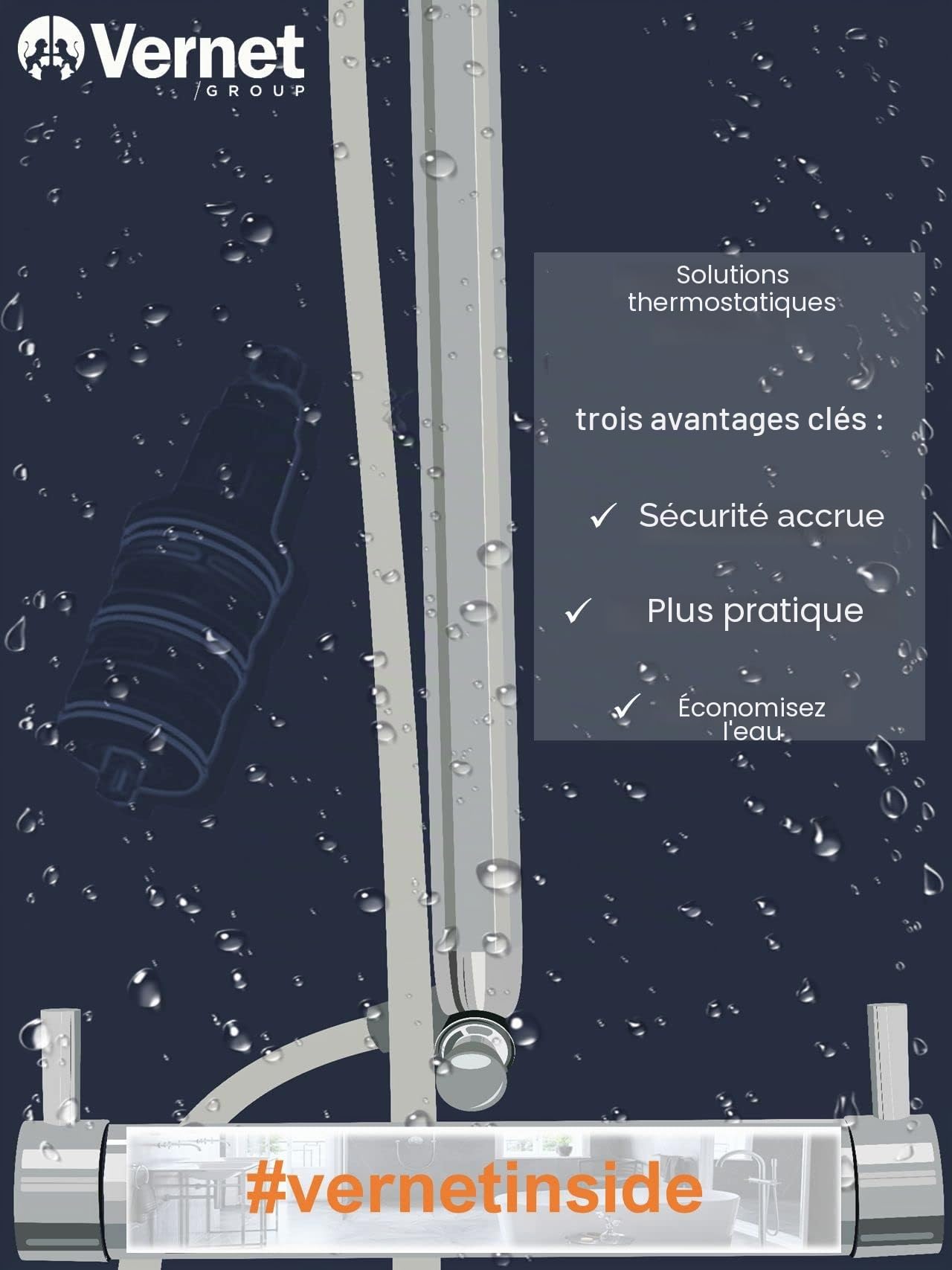Cartouche thermostatique Vernet CA43-045 DA507874 pour mitigeur de douche, mitigeur thermostatique. CA43-045=32 dents