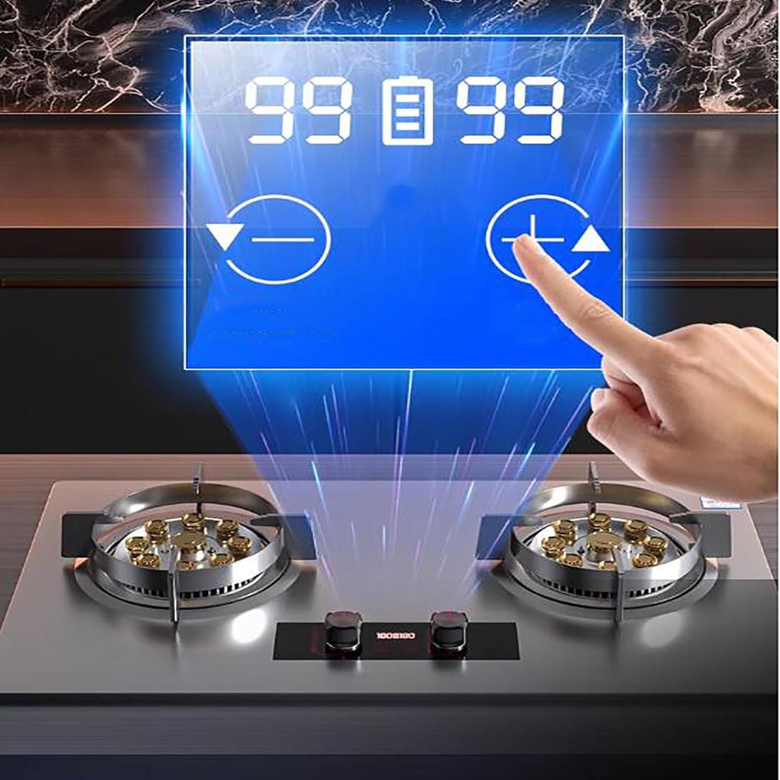 THEGA Fornello A Gas 8,5 KW, Cucina A Gas 2 Fuochi - Cucina A Gas con Temporizzazione Indipendente Intelligente Bilaterale, Cucina A Gas con Doppia Protezione di Sicurezza(NG)
