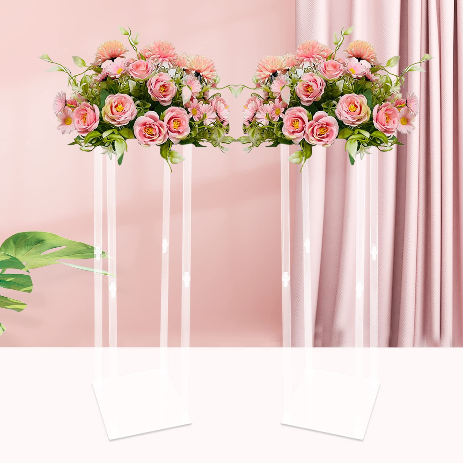 Lot de 2 supports de fleurs de mariage en acrylique pour table de mariage - Vase de 100 cm de haut pour centres de table - Support de fleurs pour mariage, fête, vases à fleurs, maison, salon
