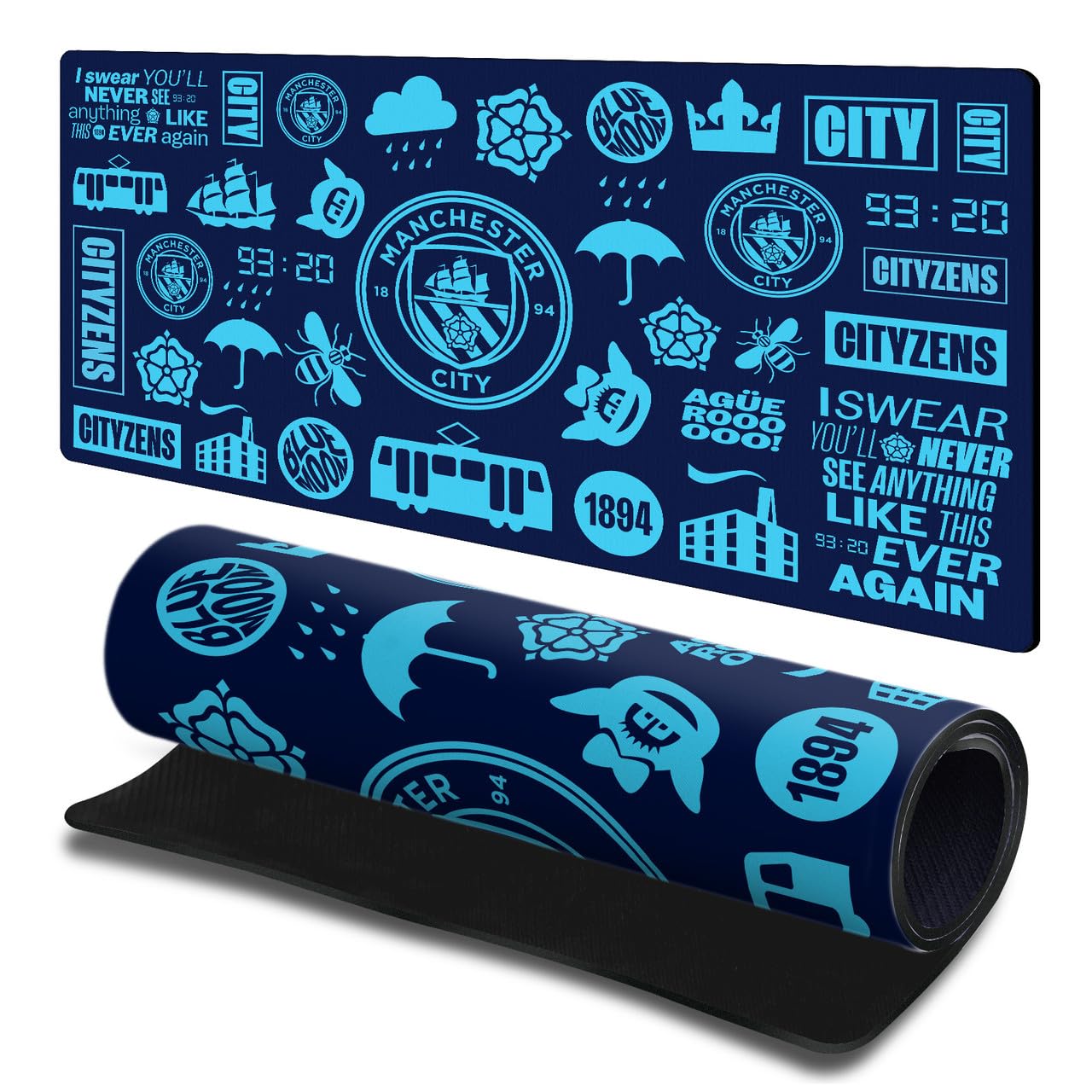 Head Case Designs Officially Licensed Manchester City Man City FC Sticker Collage Crest Logo Gaming Office Desk PC Keyboard Mouse Mat Pad 23.62 x 11.81 x 0.12 inches (600 x 300 mm) - L