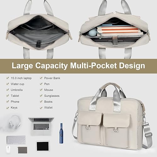 Miniatura 3 de VALUEQLO Bolsa de hombro para laptop, bolsa de trabajo impermeable para profesores con funda acolchada para portátil, gran maletín informal para