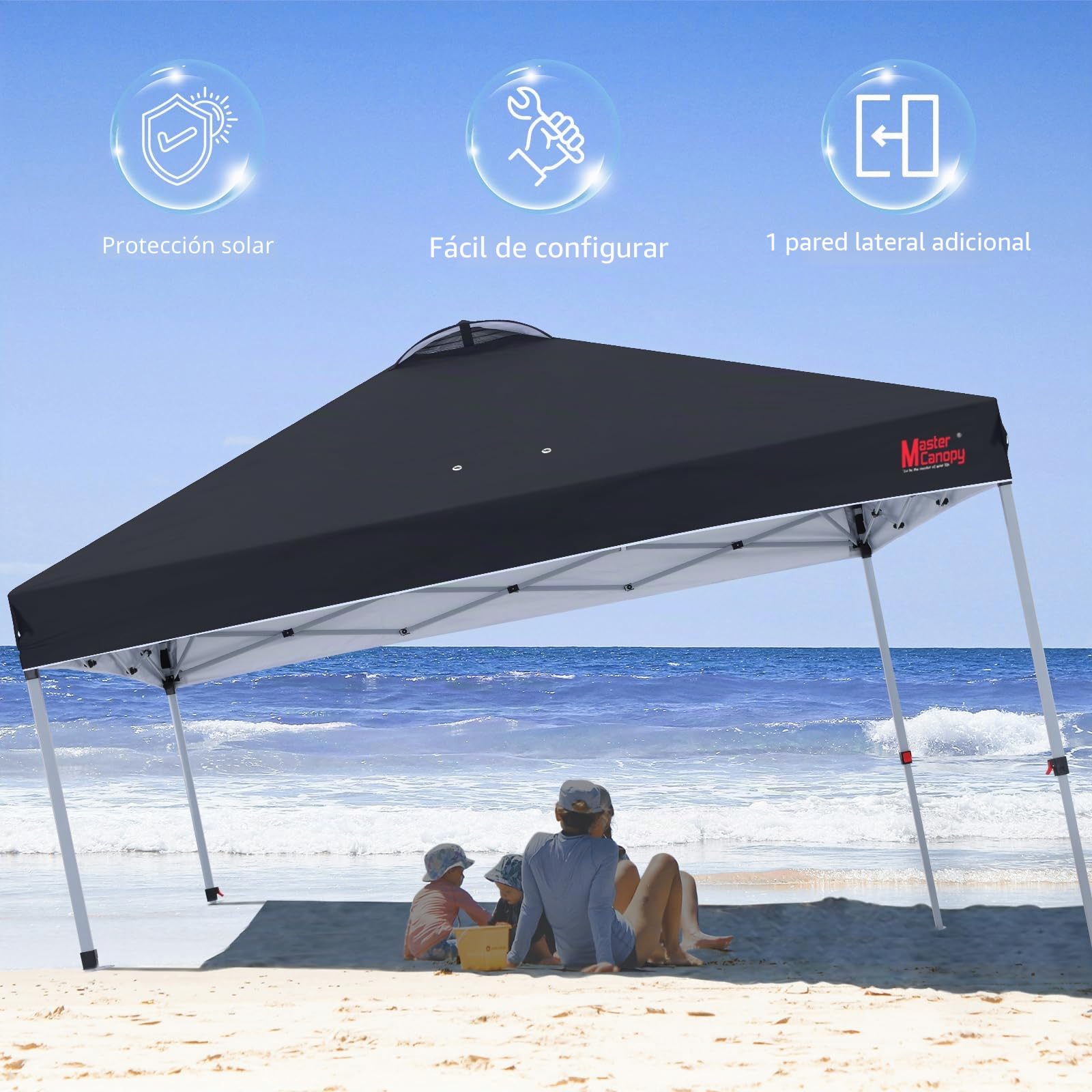 MasterCanopy Durable Ez - Tienda de campaña desplegable con 1 Pared Lateral (3 x 3 m, Negro)
